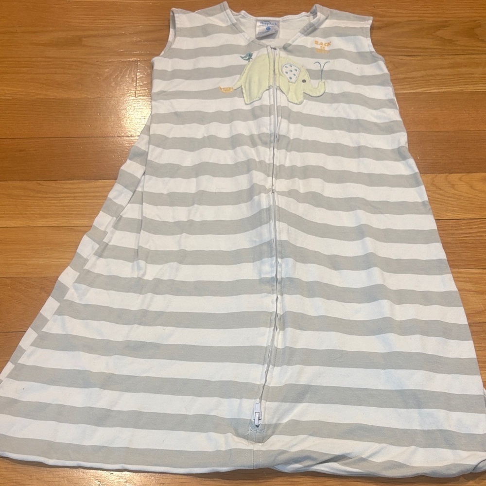 Halo Gray and White Striped Sleep Sack with Elephant